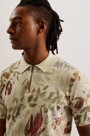 Ted Baker Cream Elsde Short Sleeve Regular Graphic Printed Polo Shirt - Image 3 of 6