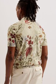 Ted Baker Cream Elsde Short Sleeve Regular Graphic Printed Polo Shirt - Image 4 of 6