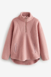 Pink Velour Lined Borg Half Zip Fleece - Image 4 of 6