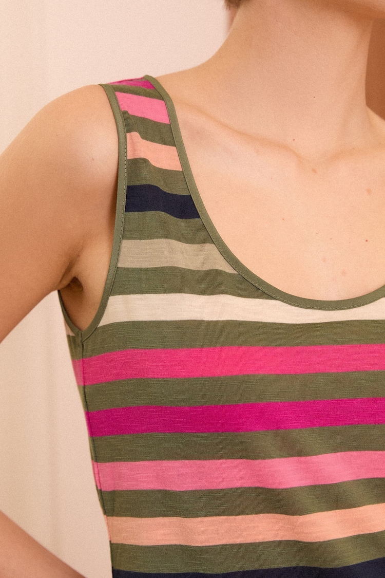 Love & Roses Khaki Green Stripe Jersey Scoop Neck Vest Top - Image 2 of 4