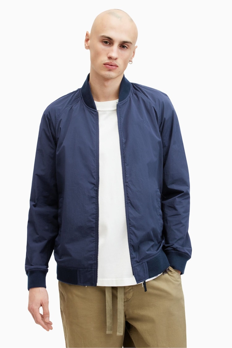 AllSaints Blue Waylan Bomber Jacket - Image 1 of 6