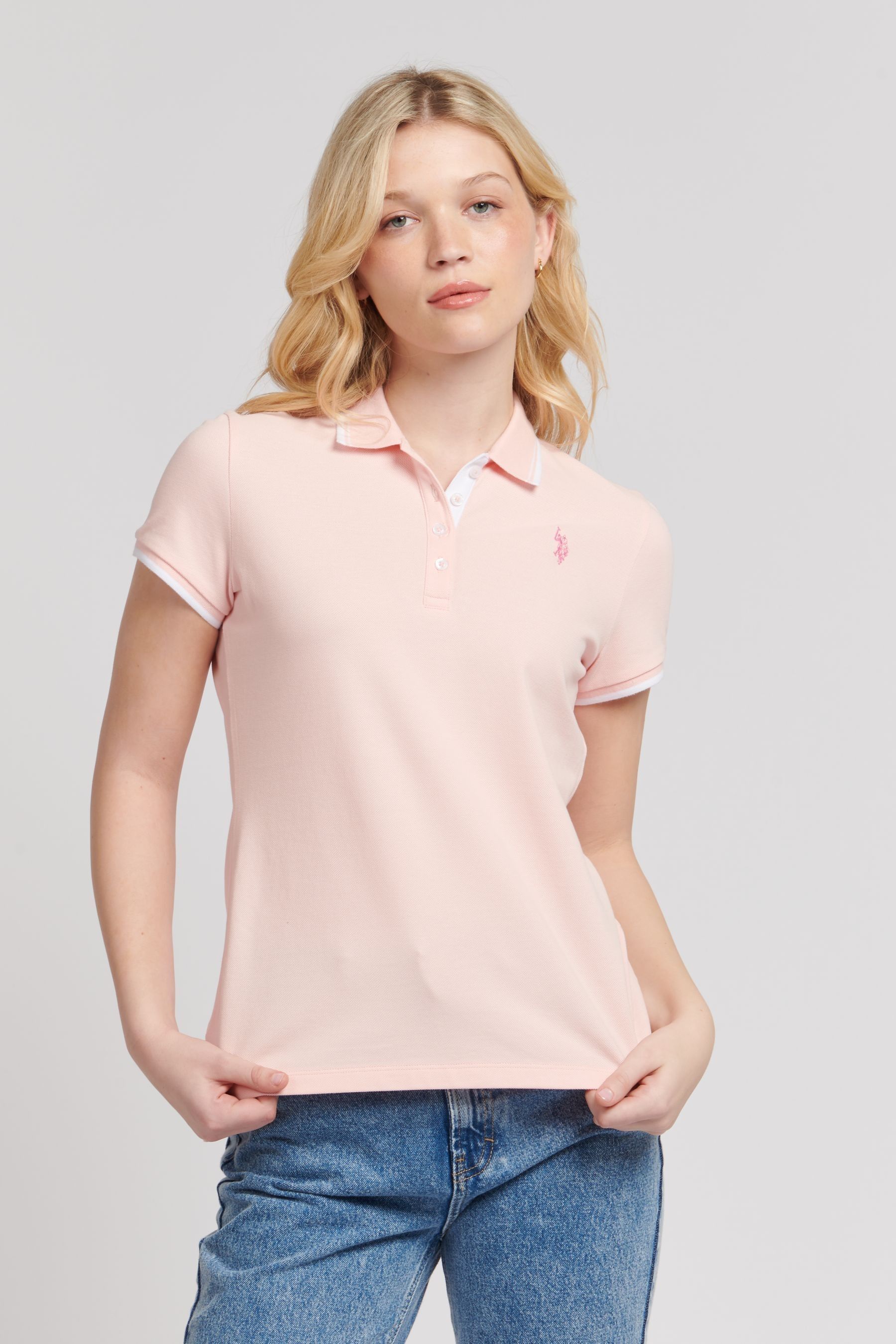Pink polo with jeans outlet