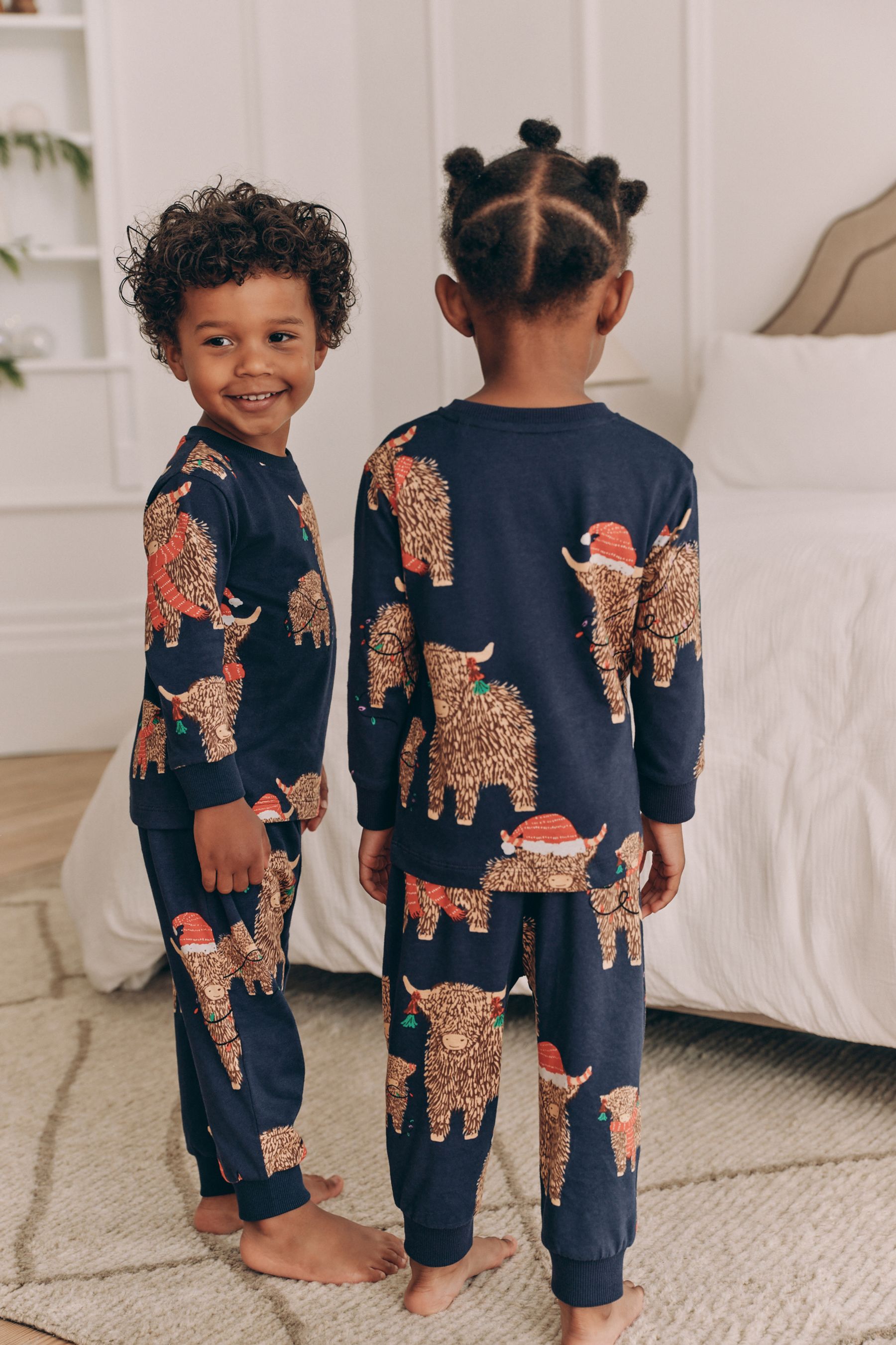 Buy Navy Blue Matching Family Kids Christmas Hamish The Highland Cow 100 Cotton Pyjamas 12mths 8yrs from the Next UK online shop
