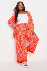 Yours Curve Orange YOURS Curve Orange Abstract Print Wide Leg Trousers - Image 1 of 6