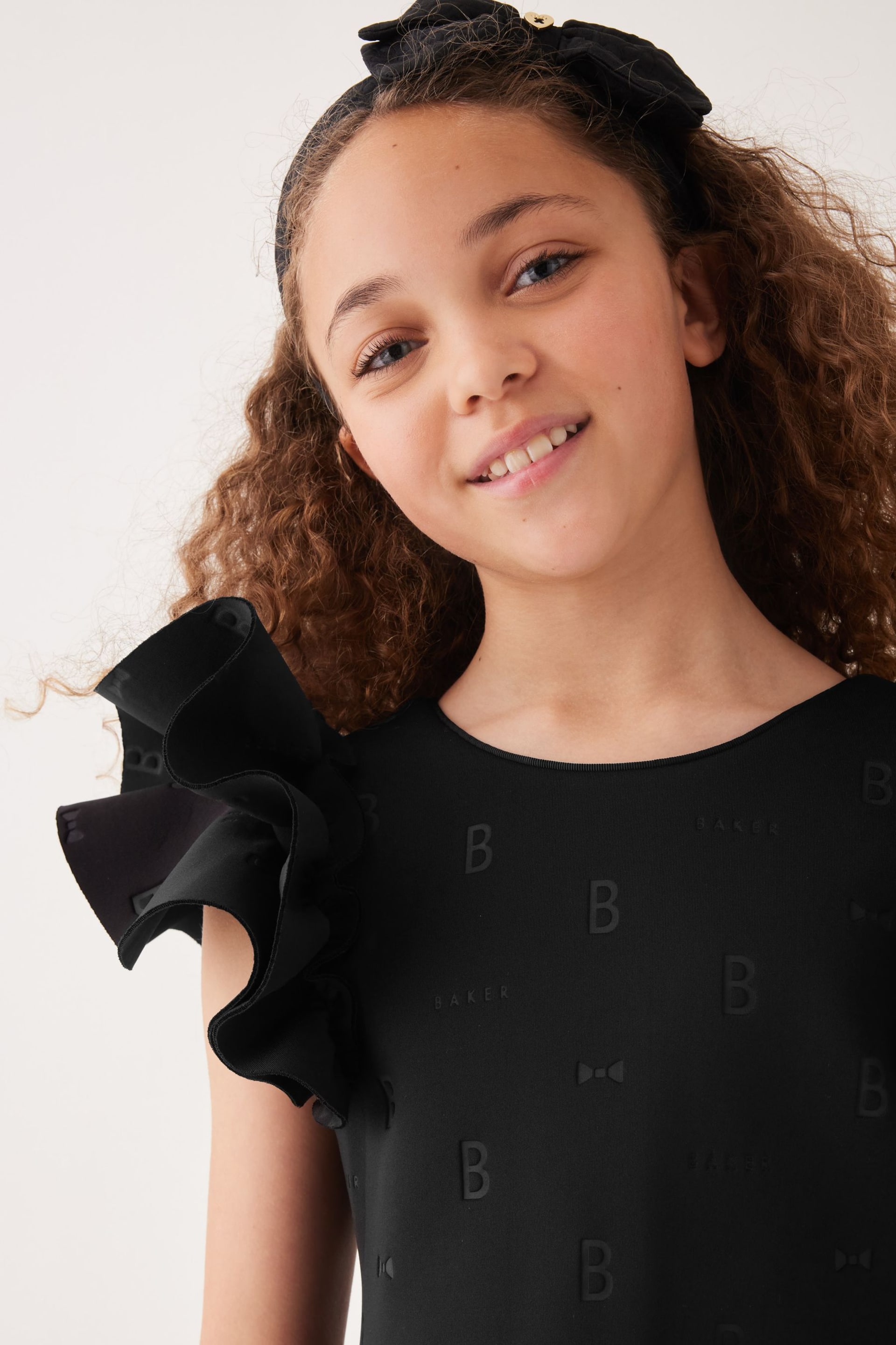 Baker by Ted Baker Frilled Embossed Scuba Black Dress - Image 4 of 9