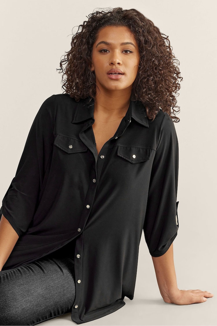 EVANS Curve Black Tab Sleeve Blouse - Image 1 of 5