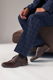 Brown Leather Derby Shoes with Navy Contrast Sole - Image 1 of 6