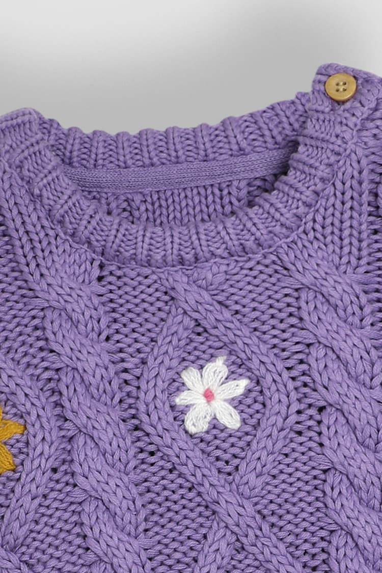 JoJo Maman Bébé Lilac Purple Floral Embroidered Cable Knit Jumper - Image 1 of 2