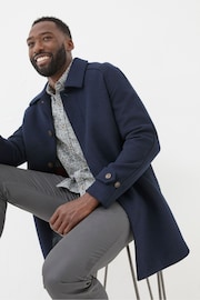 FatFace Pendeen Navy Blue Raglan Overcoat - Image 2 of 4