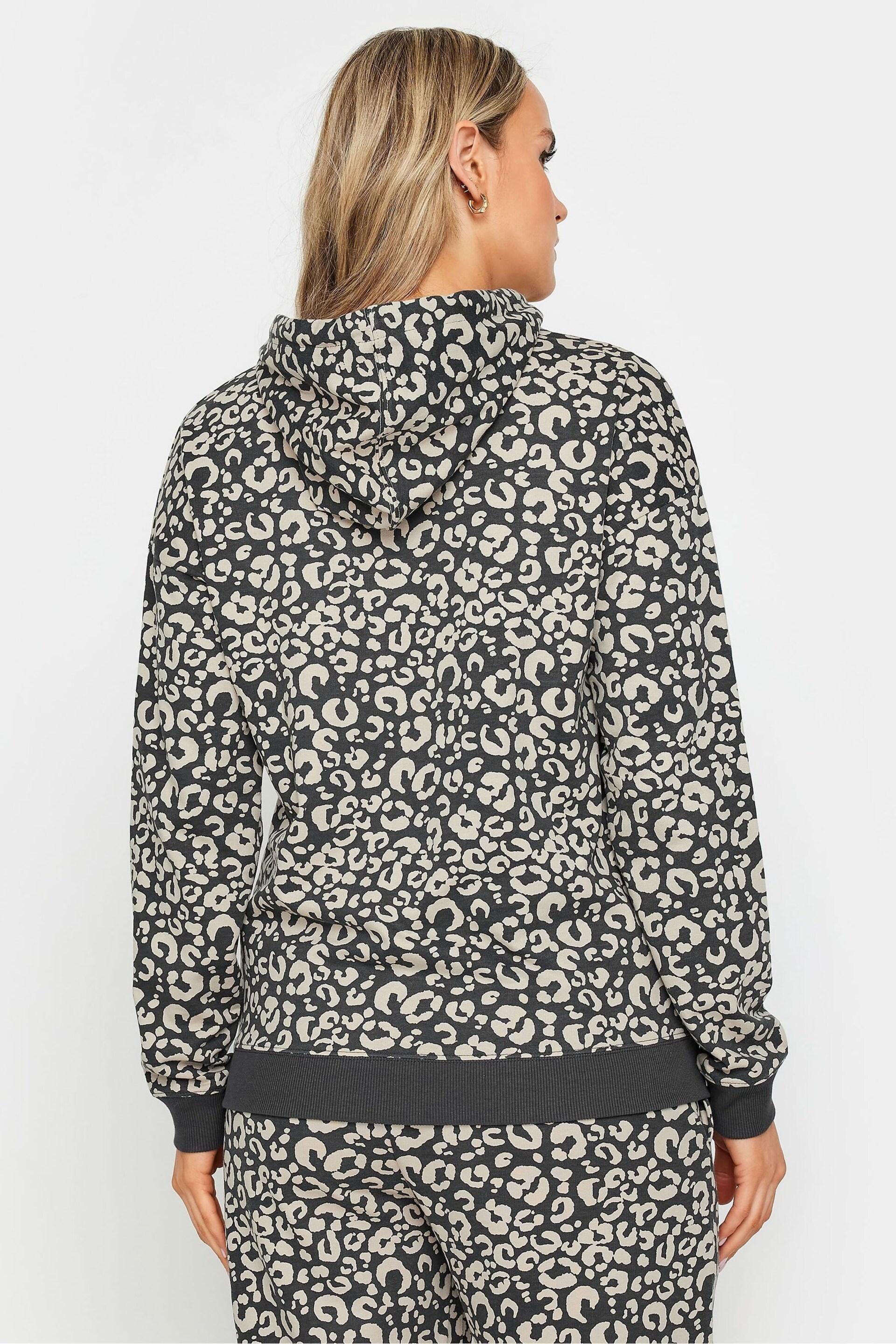 Long Tall Sally Charcoal Grey & Brown Leopard Print Hoodie - Image 3 of 4