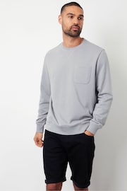 Threadbare Grey Crew Neck Sweatshirt with Pocket - Image 1 of 4