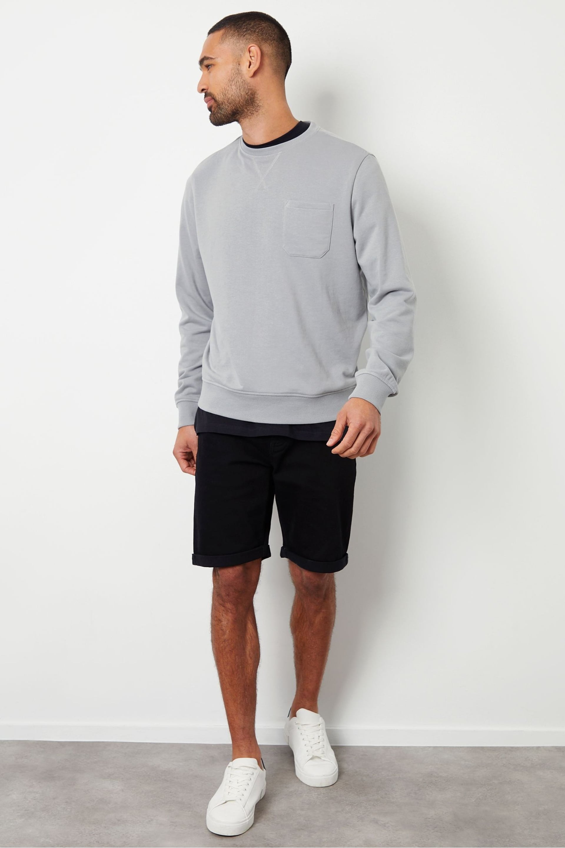 Threadbare Grey Crew Neck Sweatshirt with Pocket - Image 3 of 4