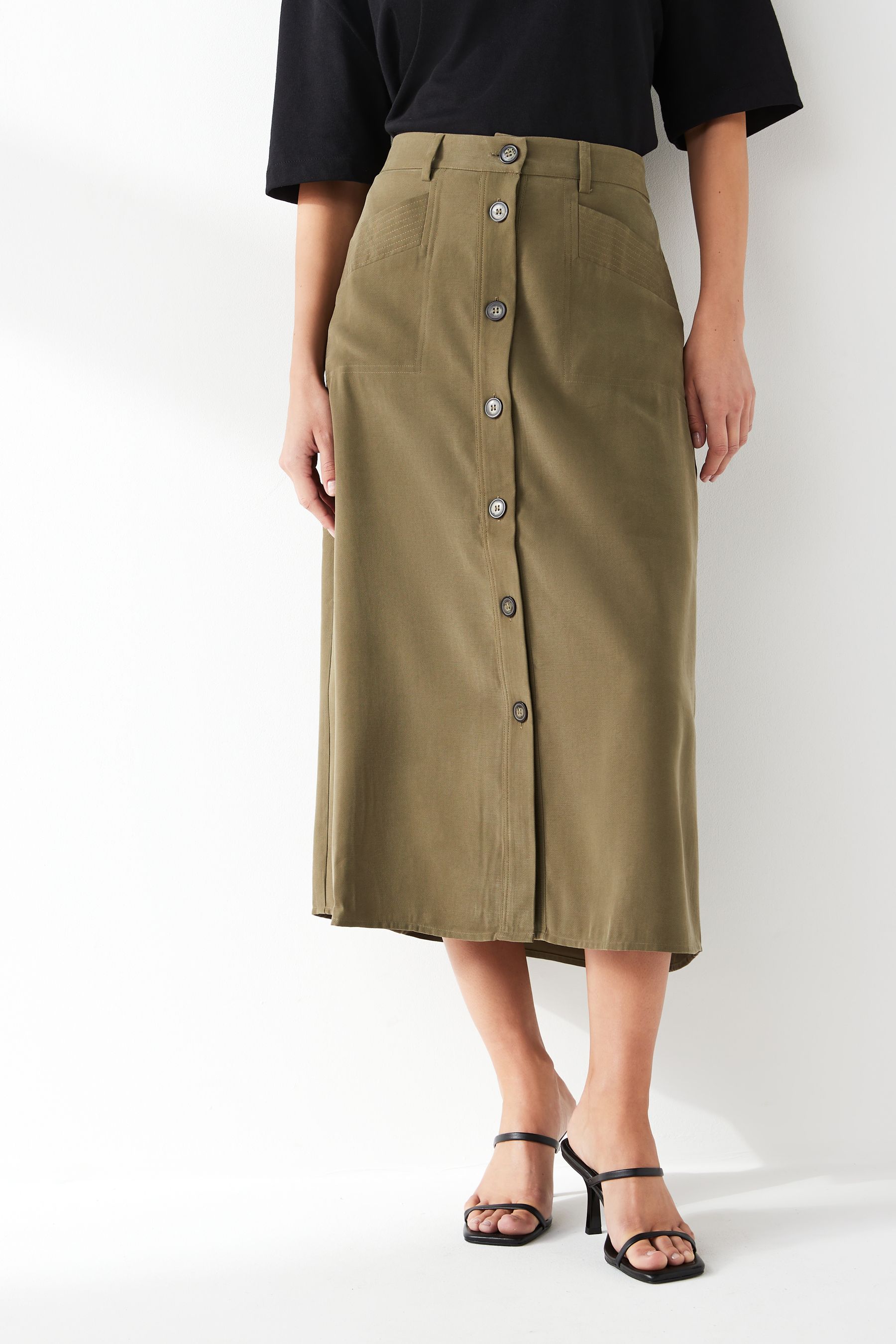 Buy JDY Green Button Front Utility Cargo Midi Skirt from Next Luxembourg