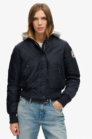 Superdry Blue Hooded Bomber Jacket - Image 1 of 4