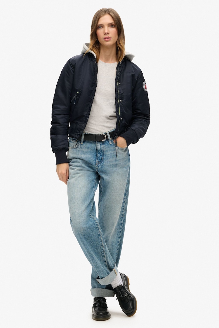 Superdry Blue Hooded Bomber Jacket - Image 2 of 4