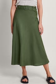 Monsoon Green Belted Linen Blend Midi Skirt - Image 2 of 5