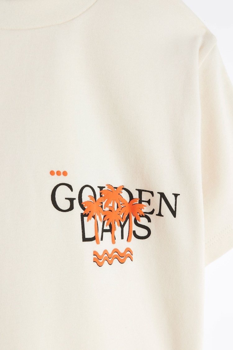 River Island Natural Boys Golden Days Palm T-Shirt and Short Set - Image 2 of 3