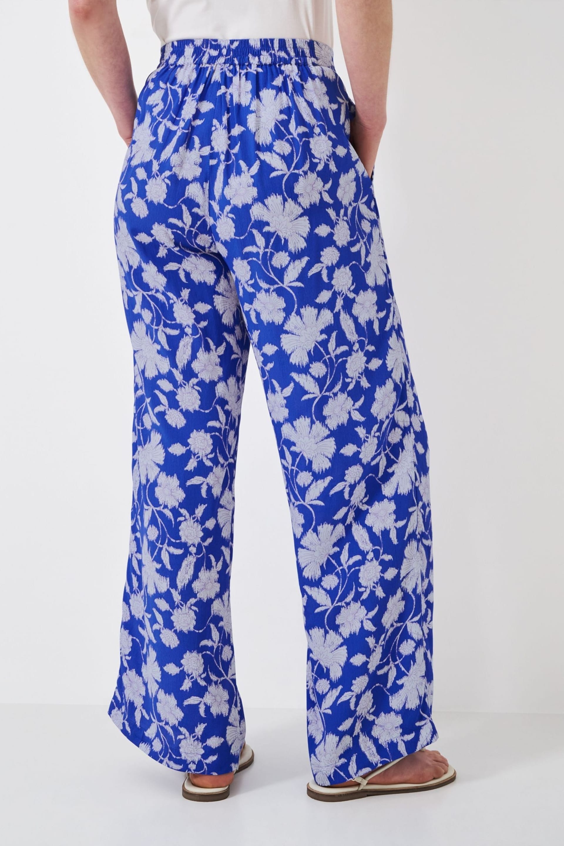 Crew Clothing Company Blue Floral Cotton Relaxed Casual Trousers - Image 2 of 4