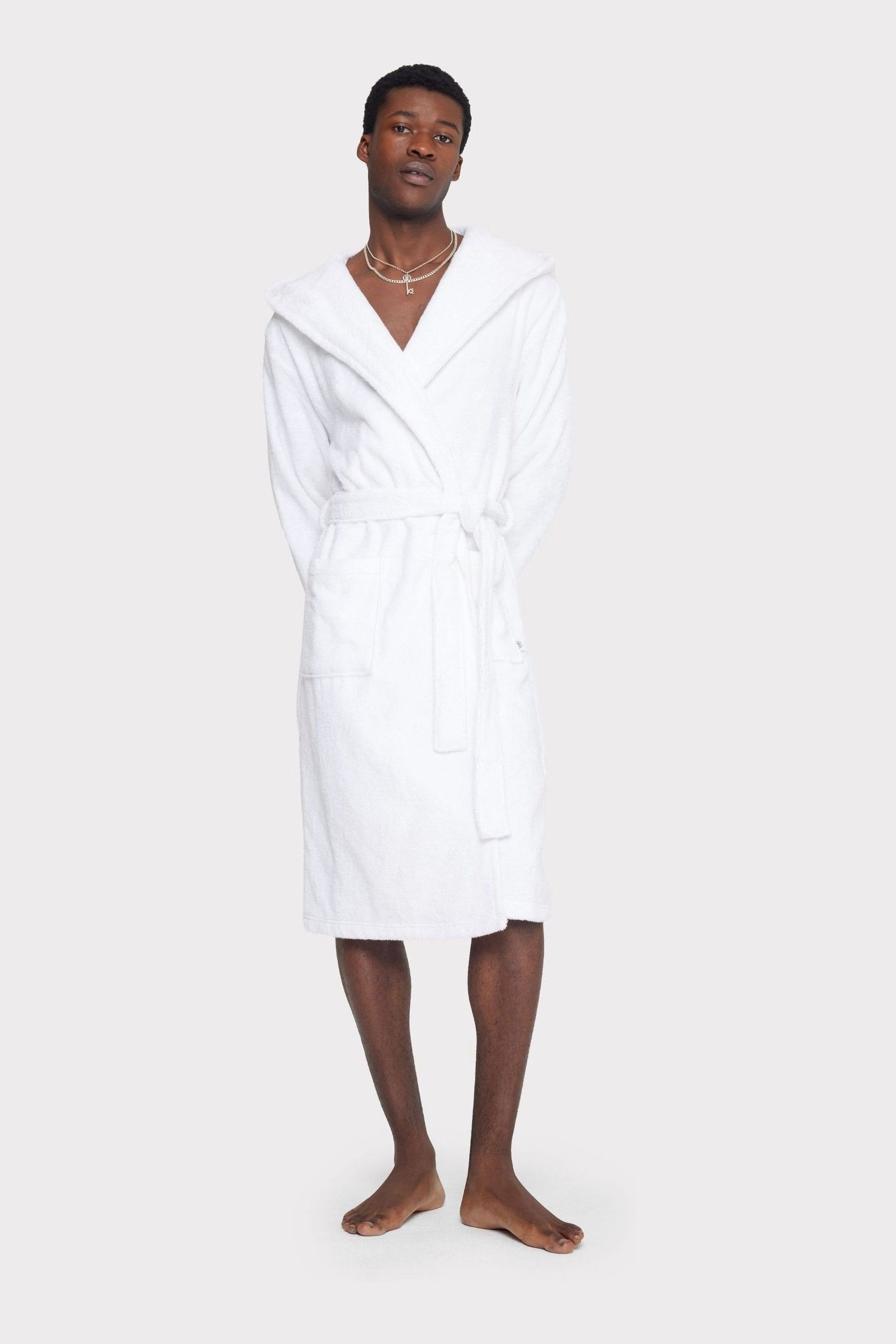 Mens white cotton dressing gown discount
