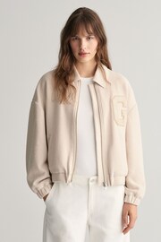 GANT Cream Textured Varsity Jacket - Image 1 of 8