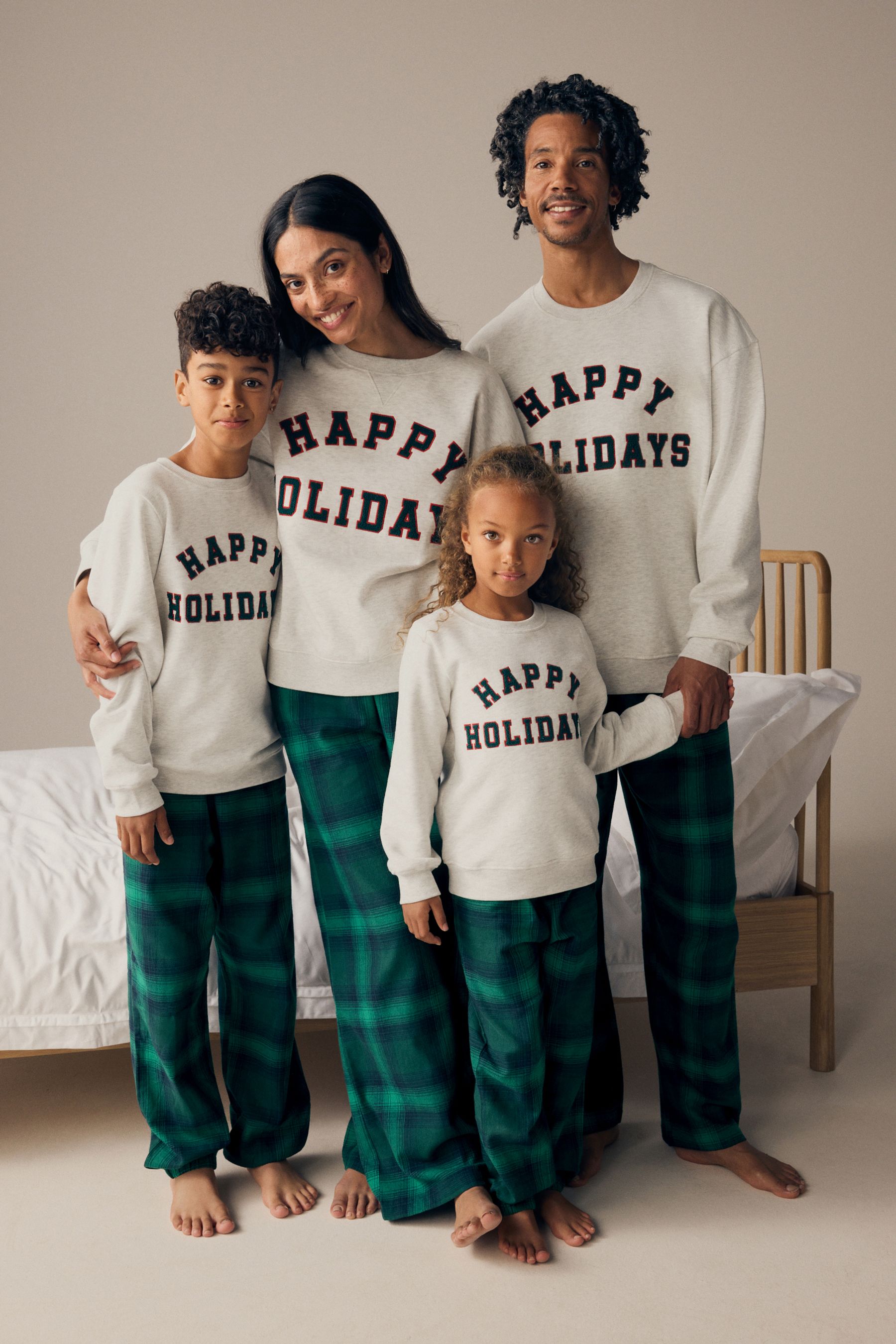 Buy Grey Green 100 Cotton Matching Family Kids Christmas Happy Holidays Pyjamas 3 16yrs from the Next UK online shop