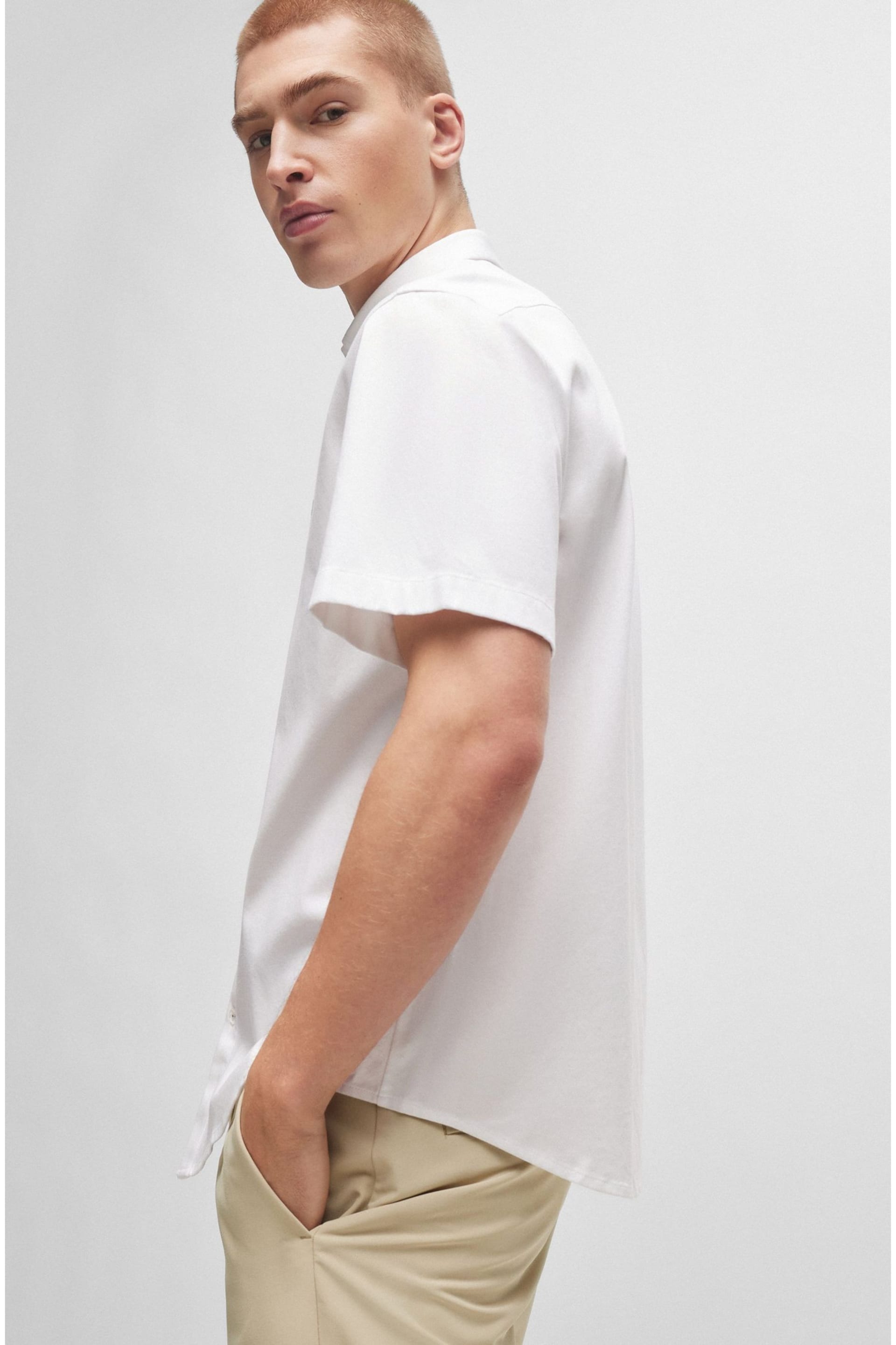BOSS White Regular-Fit Shirt in Cotton Piqué Jersey - Image 4 of 6