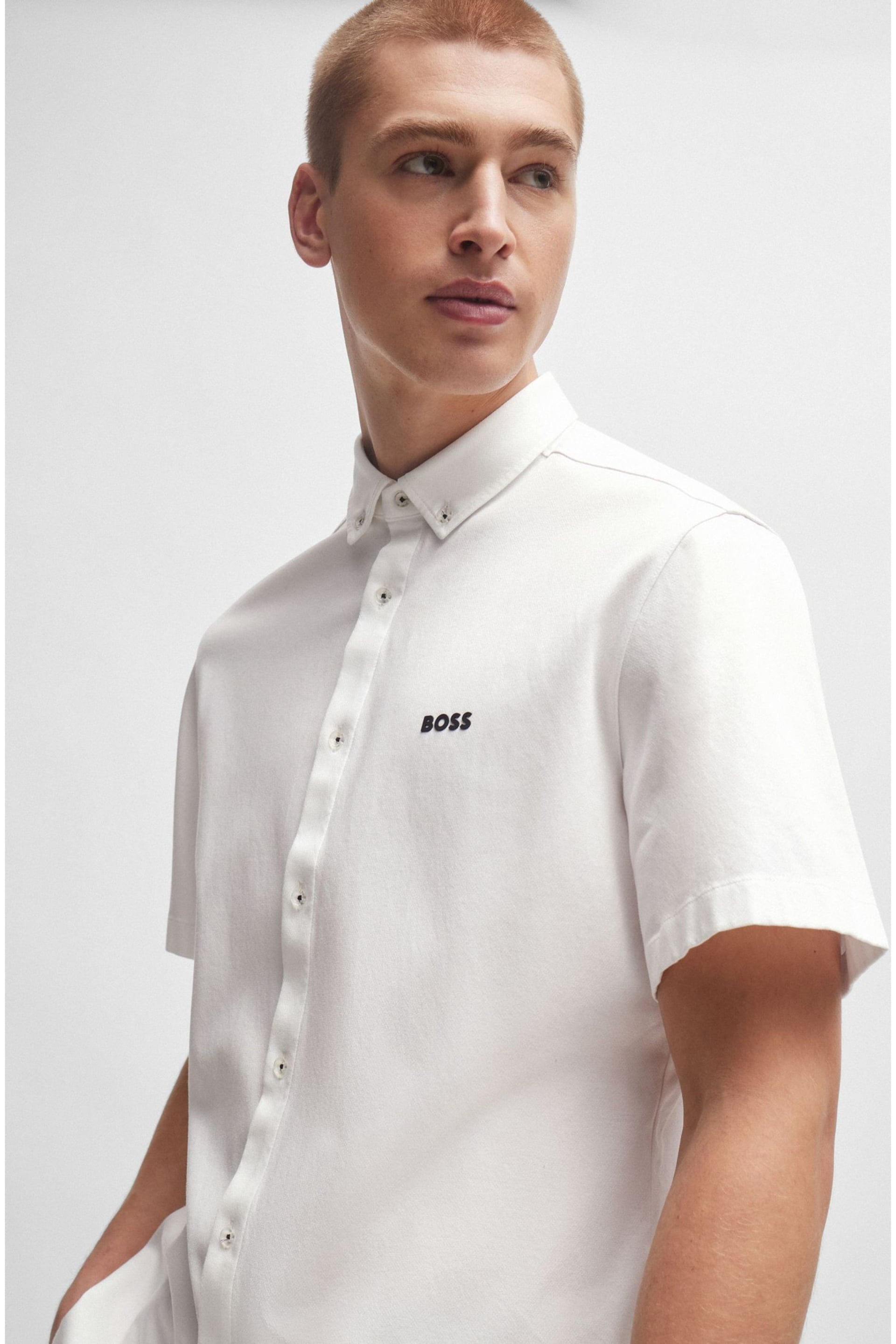 BOSS White Regular-Fit Shirt in Cotton Piqué Jersey - Image 5 of 6