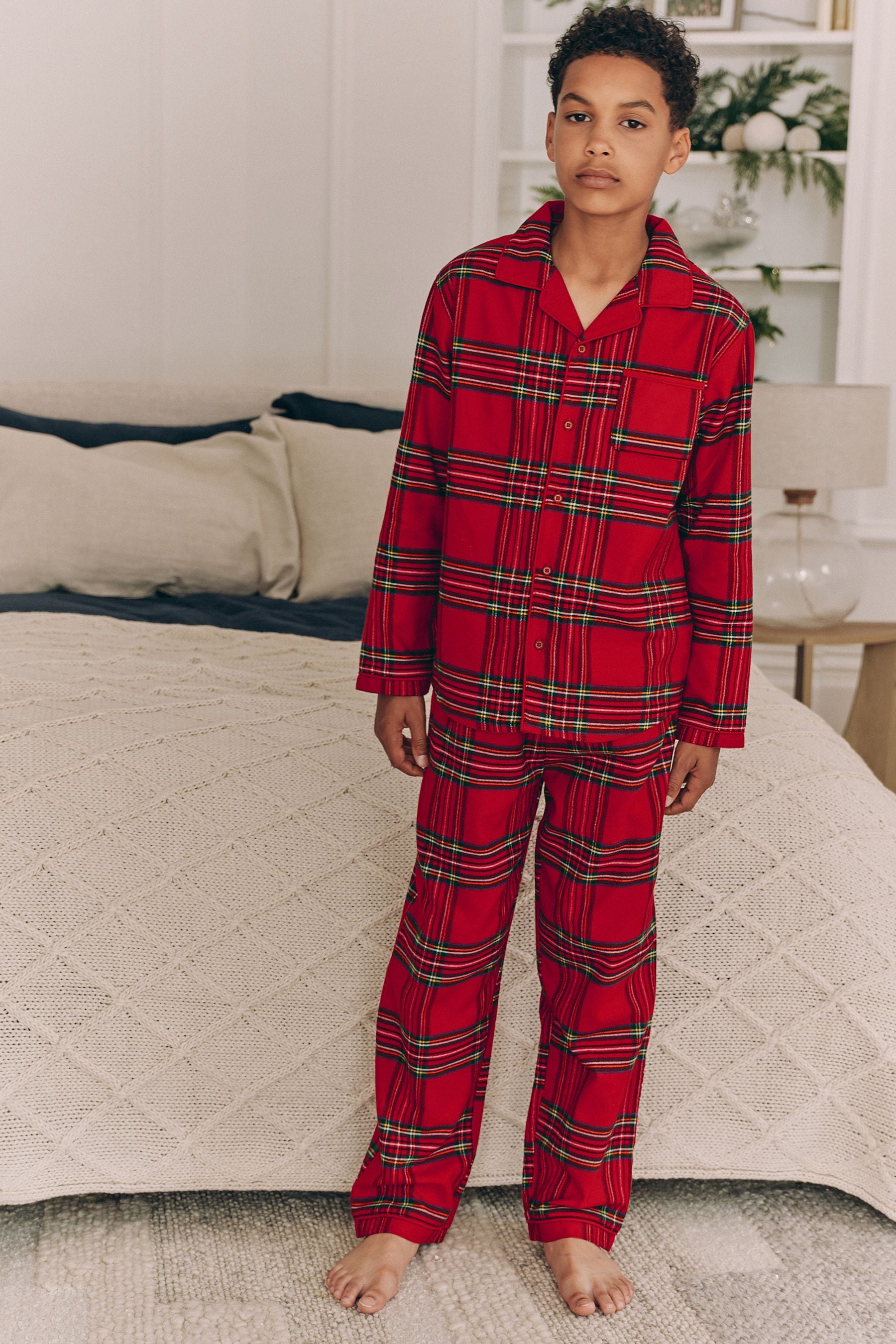Buy Red Check Matching Family Kids Christmas Flannel 100 Cotton Pyjamas 9mths 16yrs from the Next UK online shop