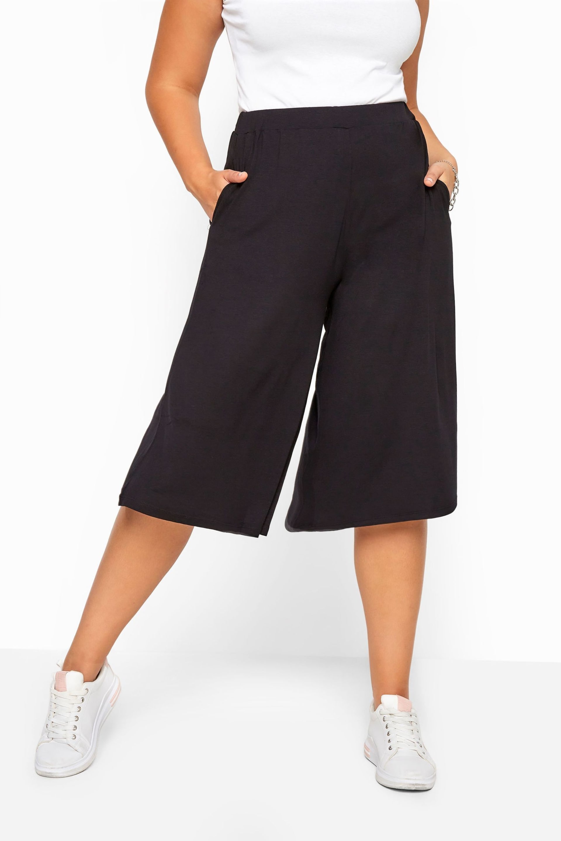 Yours Curve Black Jersey Culottes - Image 2 of 3