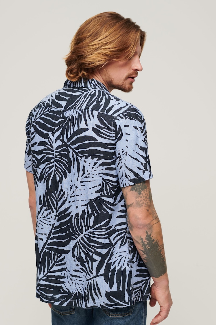 Superdry Light Blue 100% Cotton Short Sleeve Hawaiian Printed Shirt - Image 2 of 6