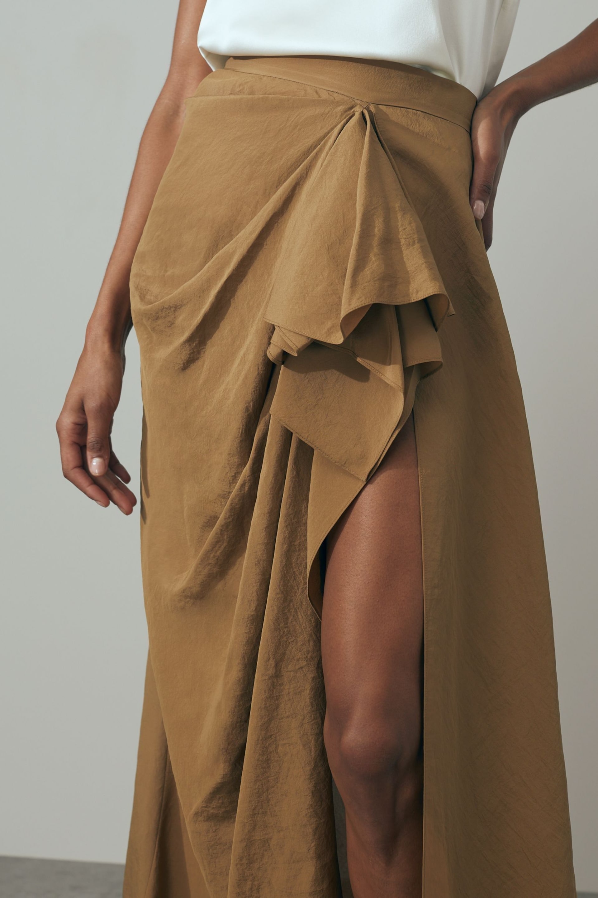 Reiss Toffee Amara Drape Front Maxi Skirt - Image 4 of 6