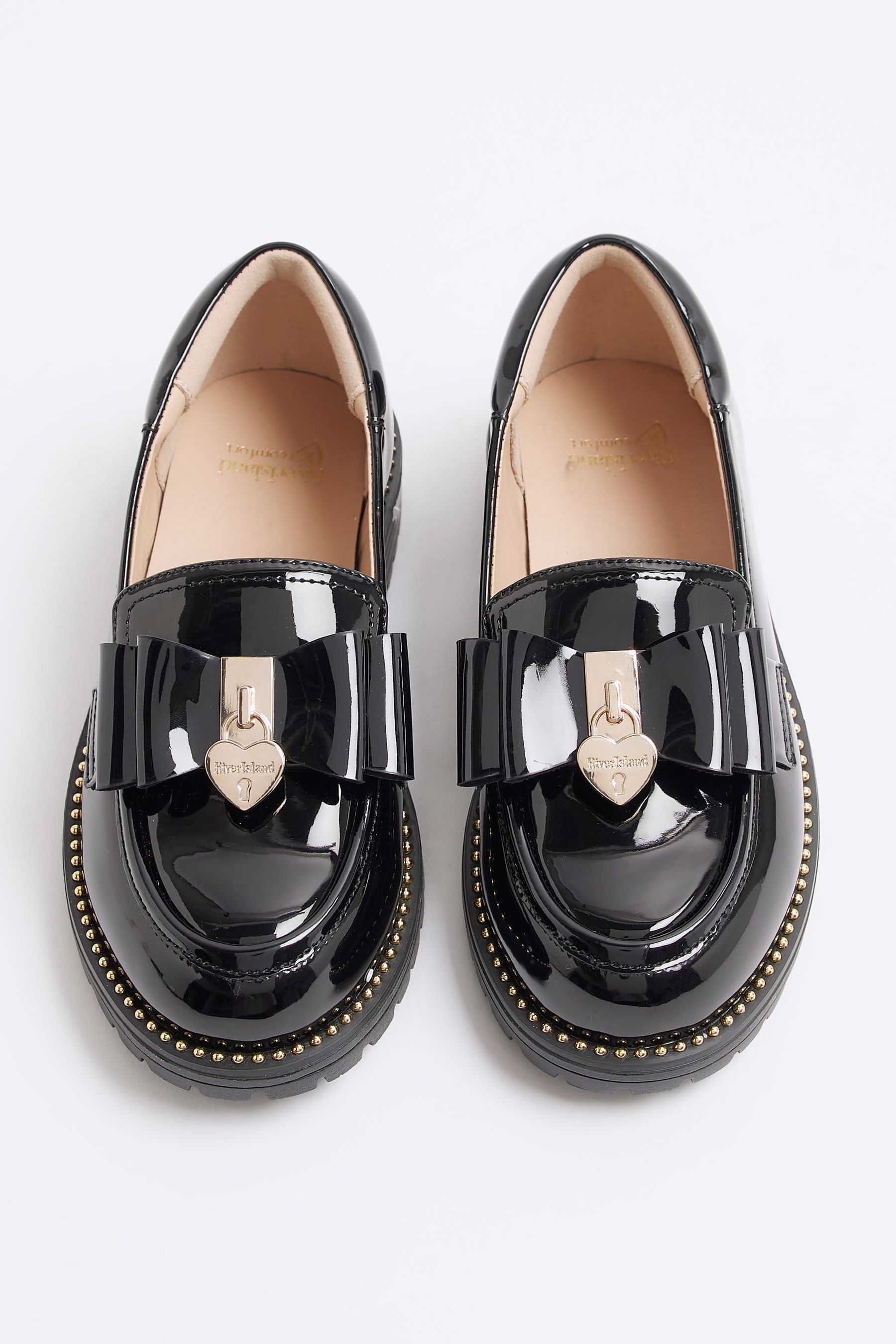 Buy River Island Black Girls Patent Bow Loafers from Next Luxembourg