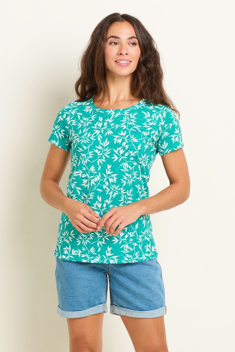 Brakeburn Green Bamboo Leaves 100% Cotton T-Shirt - Image 1 of 4