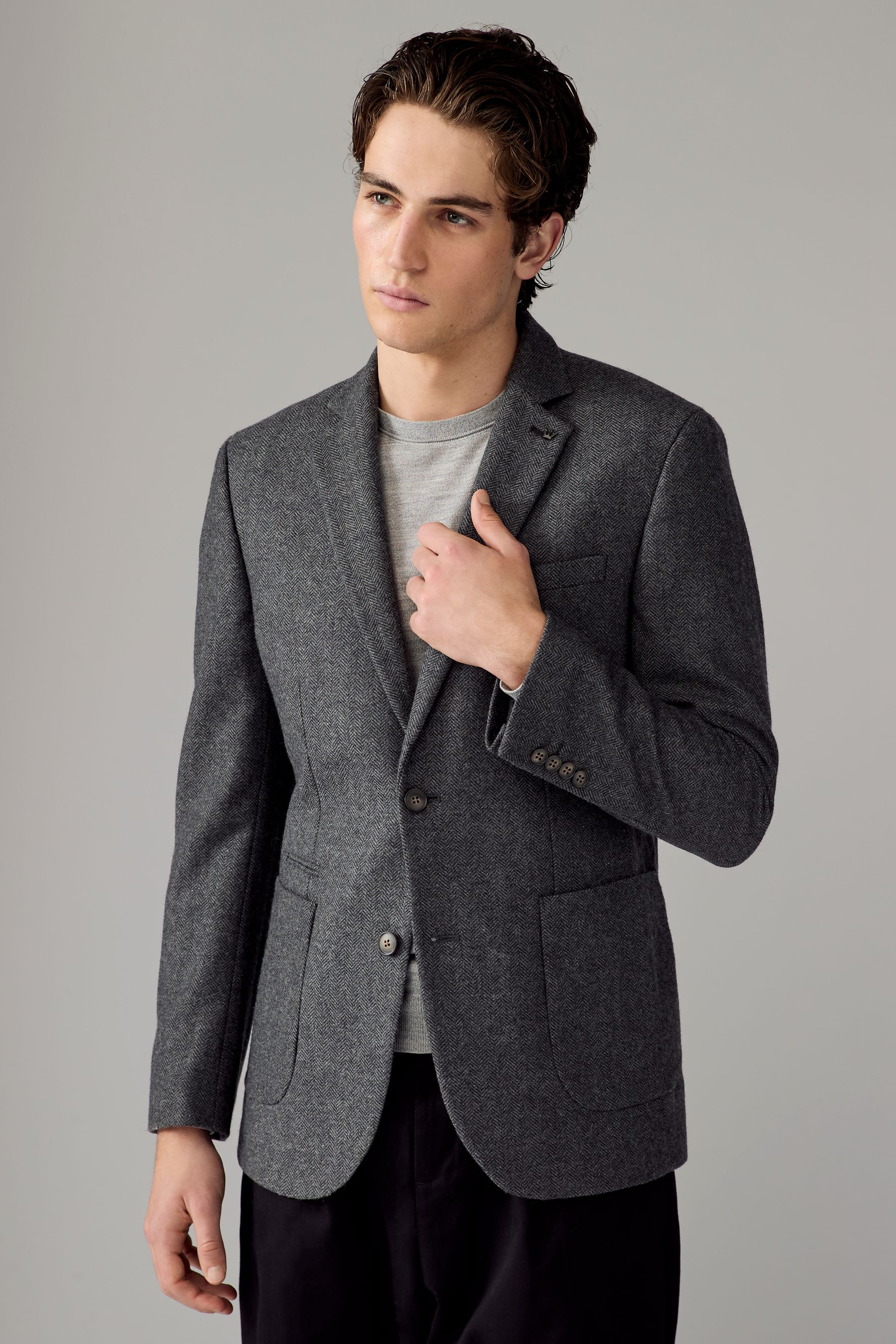 Buy Charcoal Grey Slim Fit Wool Rich Herringbone Blazer from the Next UK online shop