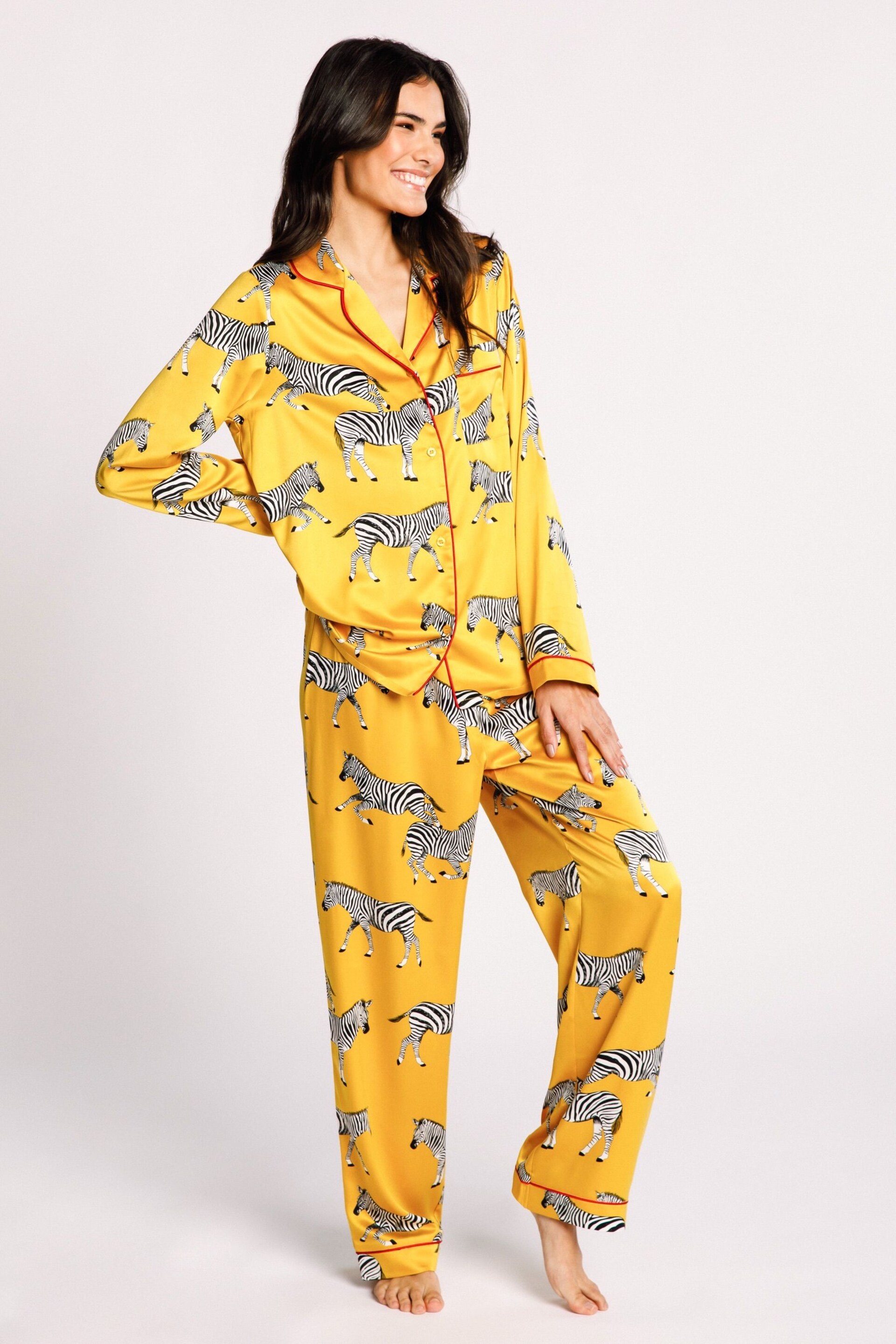 Chelsea Peers Yellow Satin Button Up Pyjama Set - Image 2 of 5