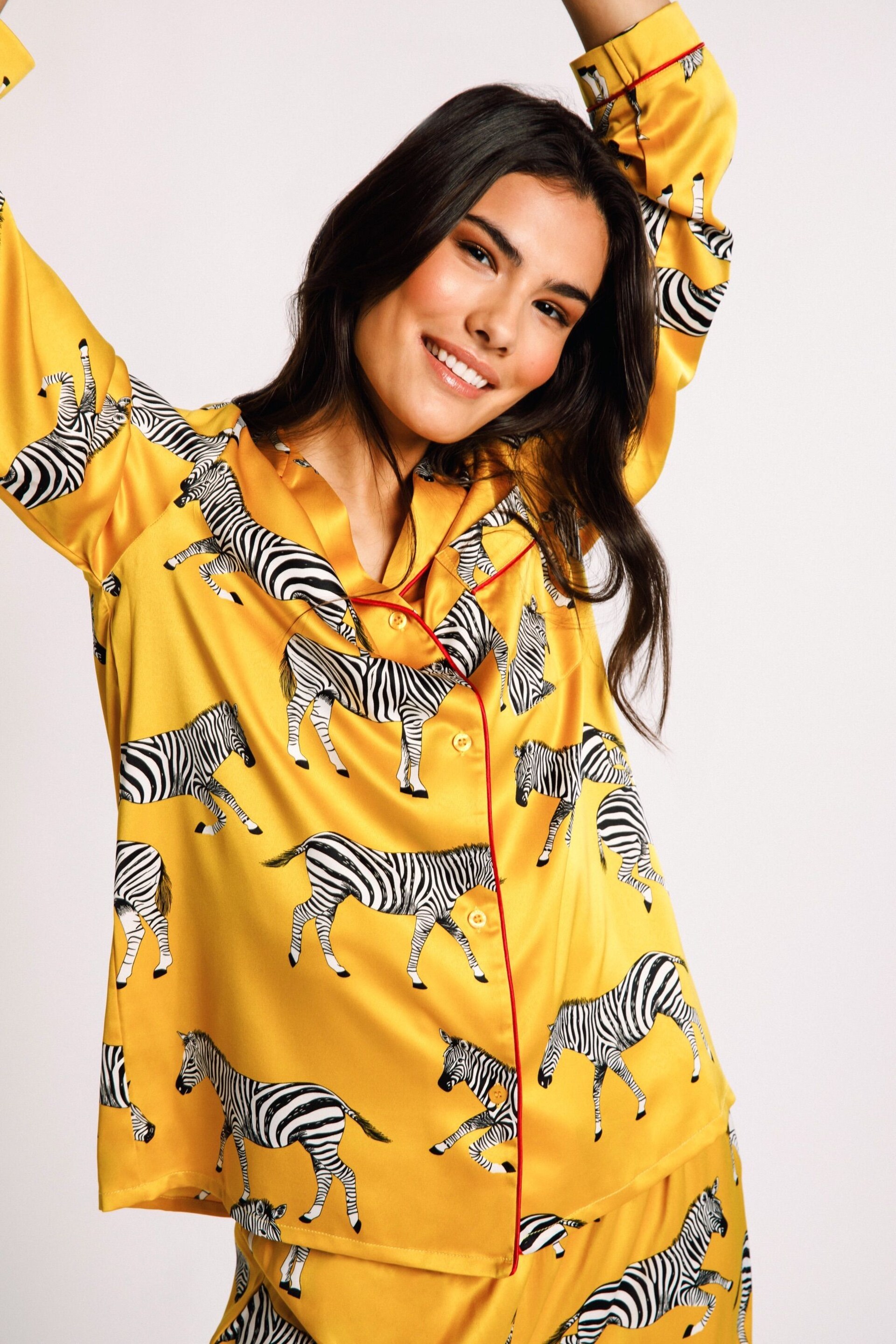 Chelsea Peers Yellow Satin Button Up Pyjama Set - Image 3 of 5