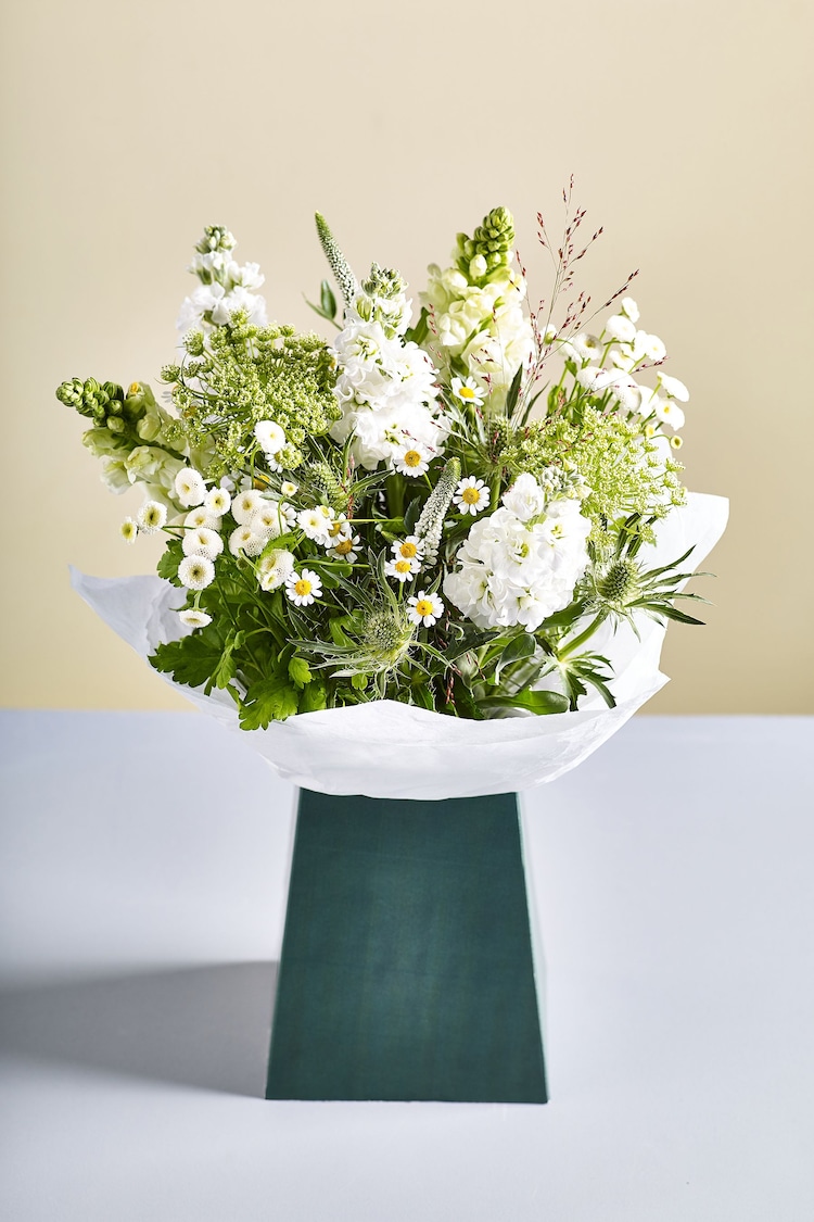 White Stocks and Antirrhinum Fresh Flower Bouquet in Gift Bag - Image 1 of 4