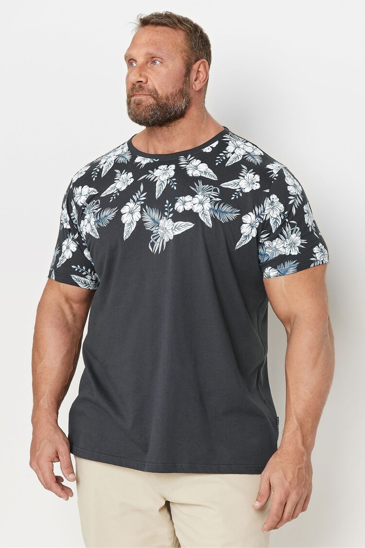 BadRhino Big & Tall Grey 100% Cotton Border T-Shirt - Image 1 of 3