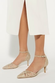 Dune London Gold Composed Sparkle Mesh Mix Open Court Shoes - Image 1 of 5