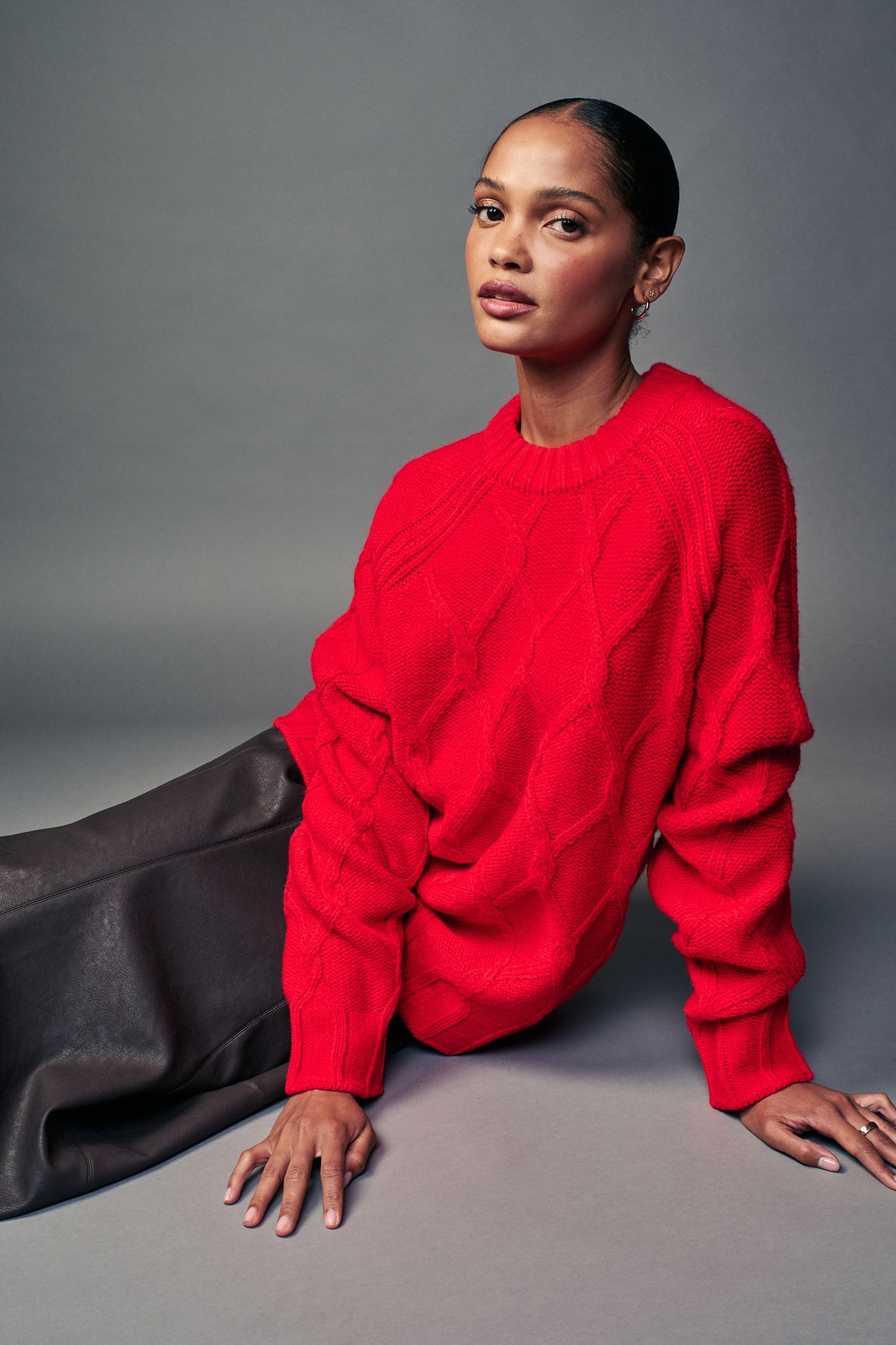 Buy Red Crew Neck Cable Knitted Jumper With Wool from Next Luxembourg