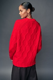 Red Crew Neck Cable Knit Jumper - Image 2 of 6