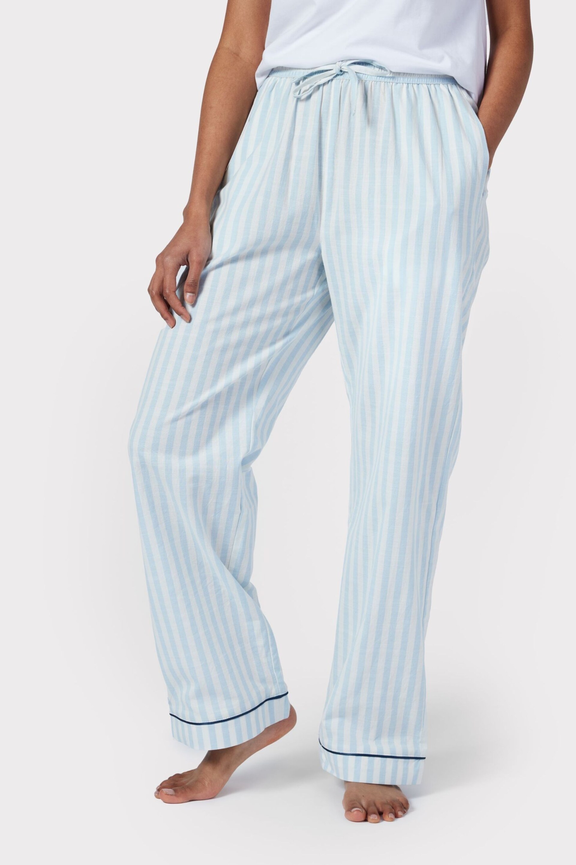 Chelsea Peers Blue Poplin Stripe Long Pyjama Bottoms - Image 1 of 5
