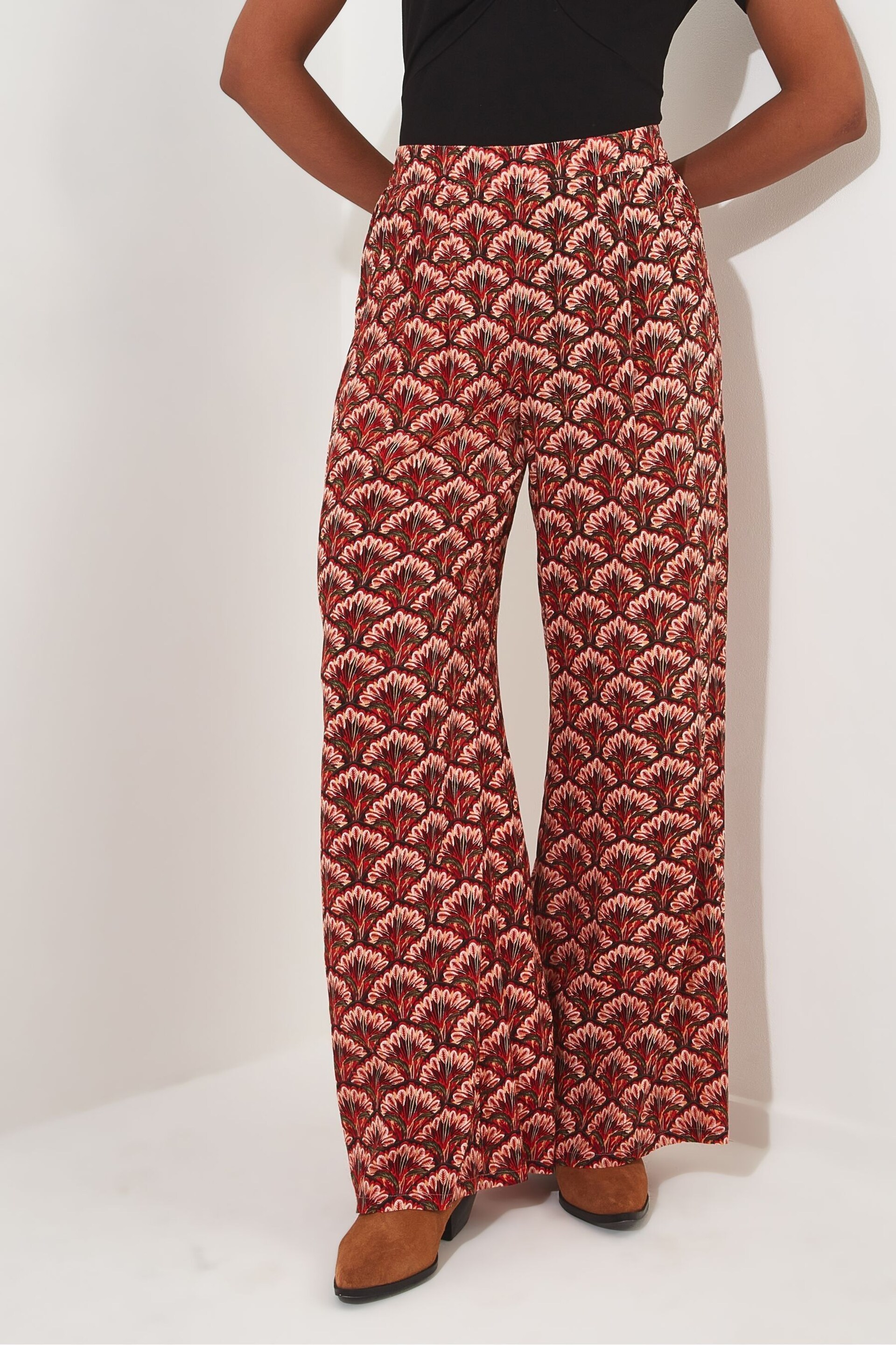 Joe Browns Red Summer Geometric Wide Leg Trousers - Image 3 of 5