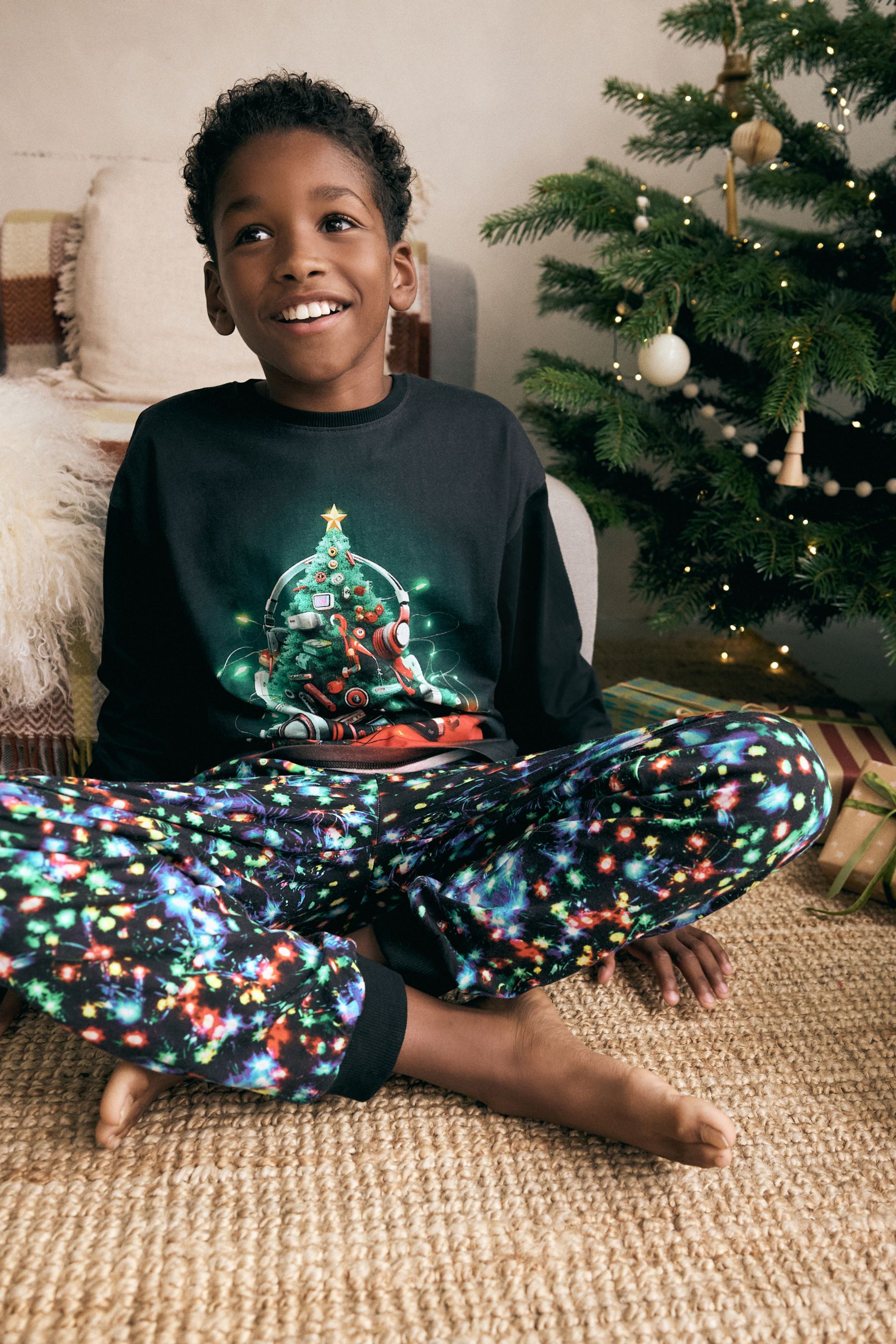 Buy Black Gamer Christmas Tree Single Long Sleeve 100 Cotton Pyjamas 3 16yrs from Next Qatar