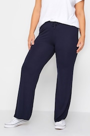Yours Curve Blue Wide Leg Pull On Stretch Jersey Yoga Pant - Image 1 of 4