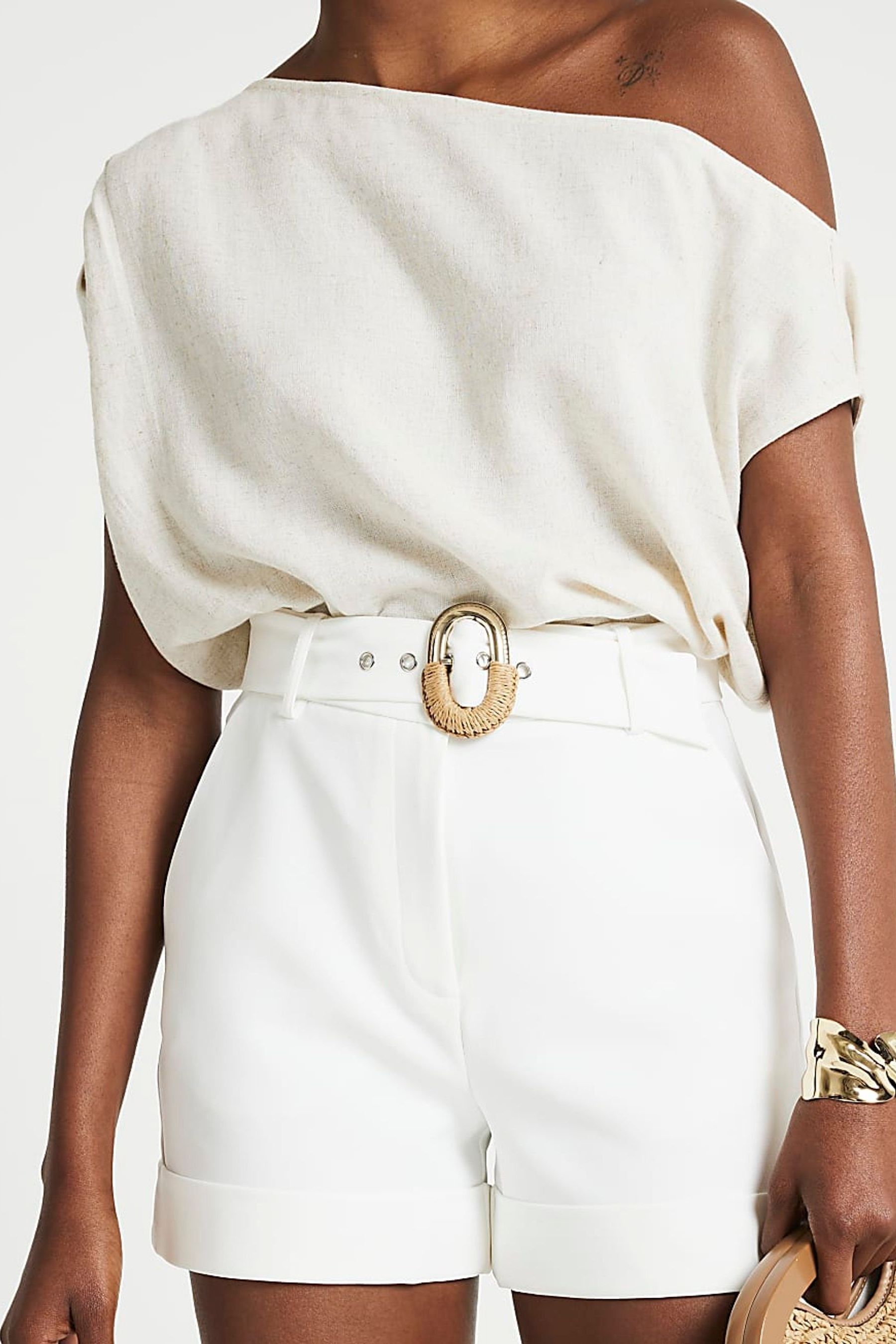 Buy River Island White Belted Roll Hem Shorts from the Next UK online shop