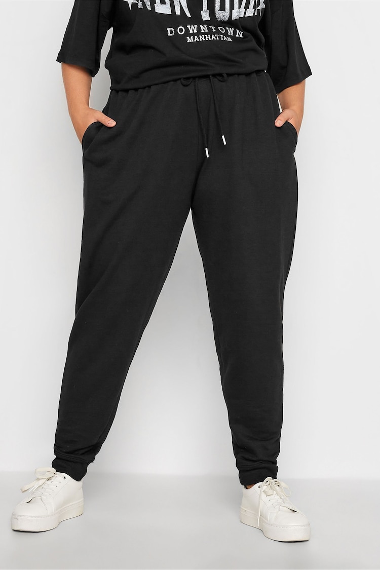 Yours Curve Black Basic Cuffed Joggers - Image 2 of 5