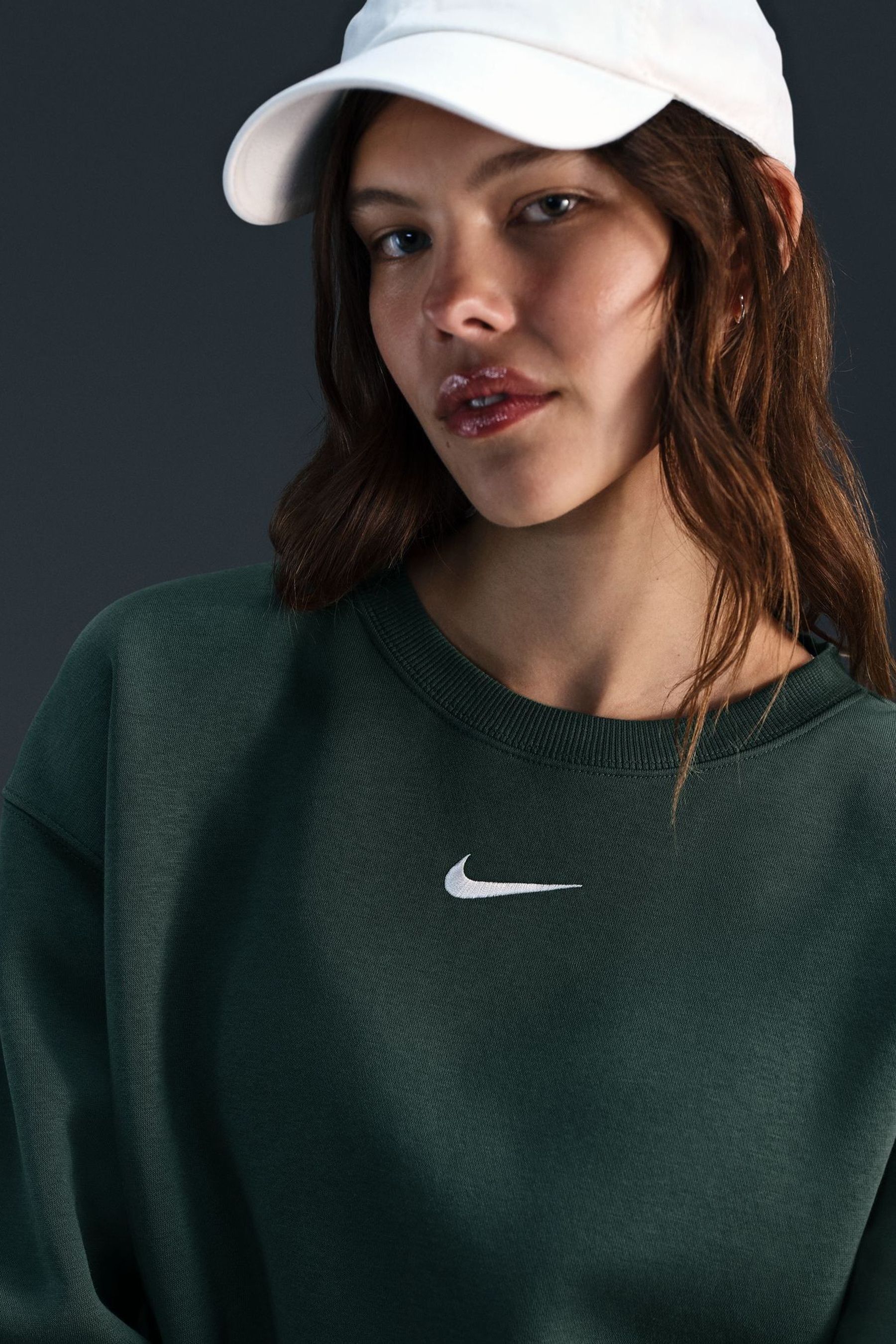Buy Nike Dark Green Phoenix Fleece Oversized Mini Swoosh Crew Neck Sweatshirt from the Next UK online shop