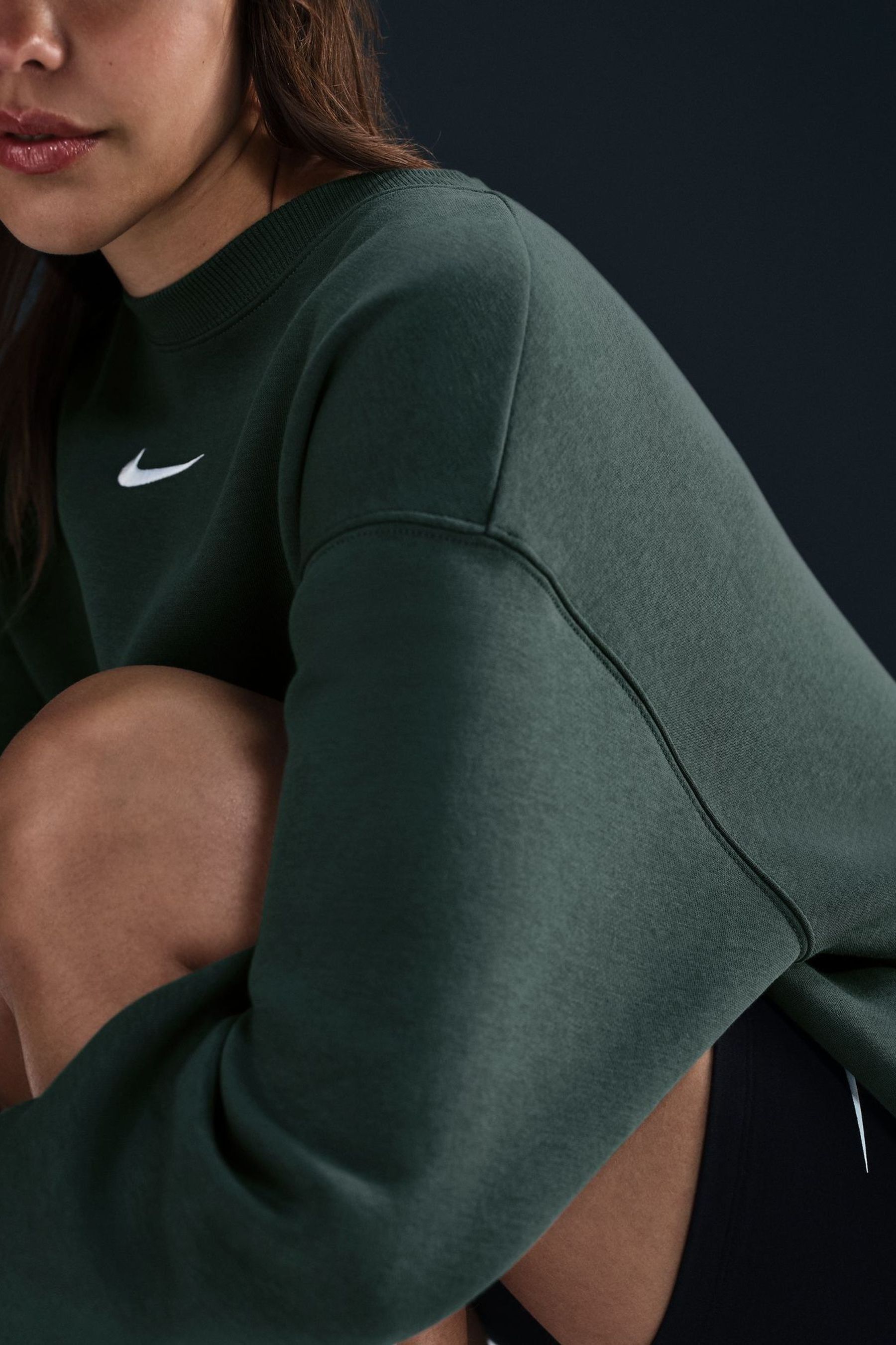 Buy Nike Dark Green Phoenix Fleece Oversized Mini Swoosh Crew Neck Sweatshirt from Next Luxembourg