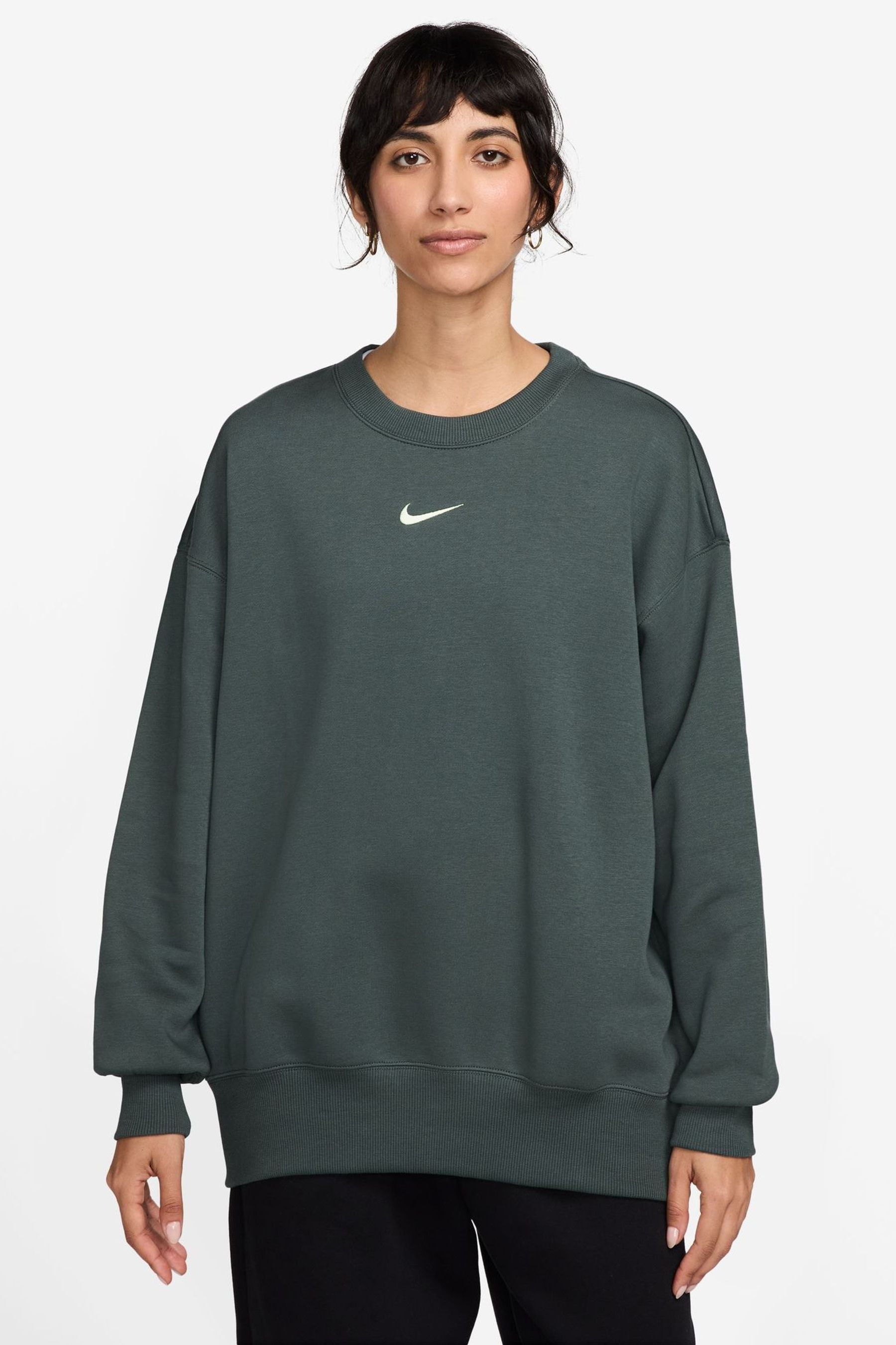 Buy Nike Dark Green Phoenix Fleece Oversized Mini Swoosh Crew Neck Sweatshirt from Next Austria